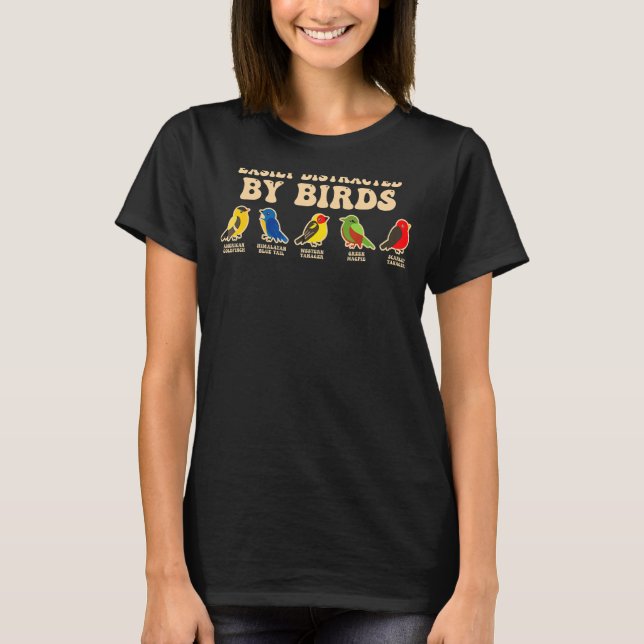 T-shirt Facilement Distrait Par Les Oiseaux Mignonne Oisea (Devant)
