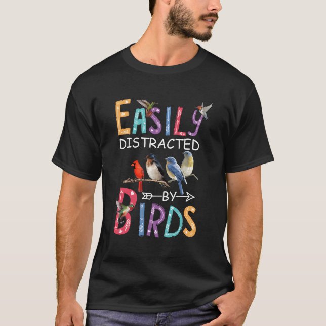 T-shirt Facilement Distrait Par Les Oiseaux Oiseaux (Devant)