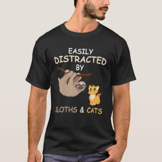T-shirt Facilement Distrait Par Les Paresseux Et Les Chats