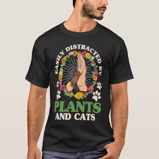 T-shirt Facilement Distrait Par Les Plantes Et Les Chats J (Devant)