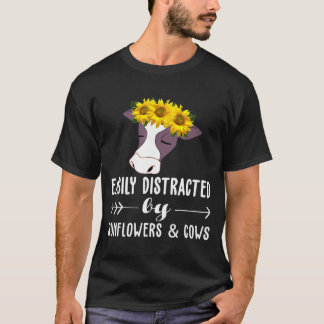 T-shirt Facilement Distrait Par Les Tournesols Et Les Vach