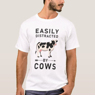 T-shirt Facilement Distrait Par Les Vaches - Drôle