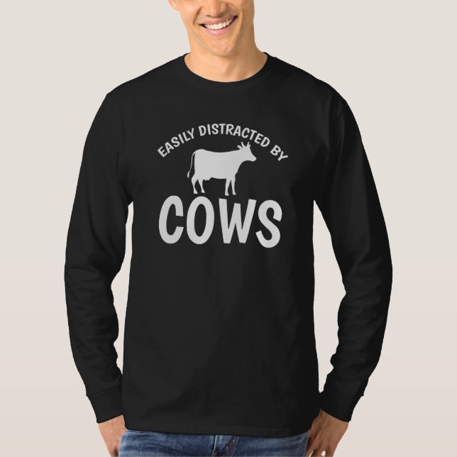 T-shirt Facilement Distrait Par Les Vaches Humour Unisex (Devant)