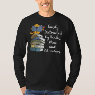 T-shirt Facilement Distrait Par Livres Vin Et Golden Retri