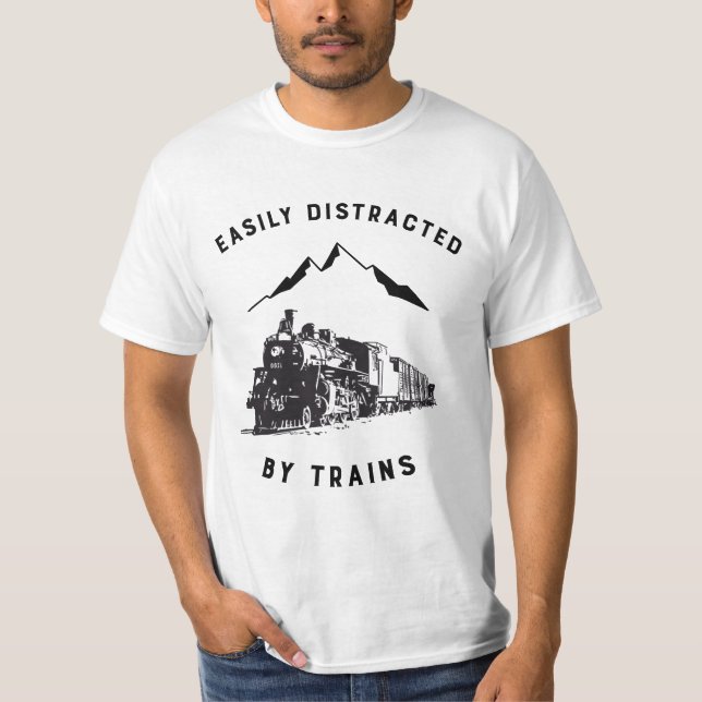 T-shirt Facilement Distrait Par Trains Funny Chemin De Fer (Devant)
