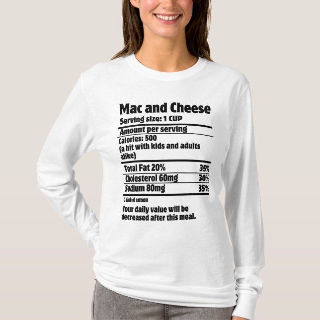 T-shirt Fact de la nutrition du fromage Mac.w (Devant)
