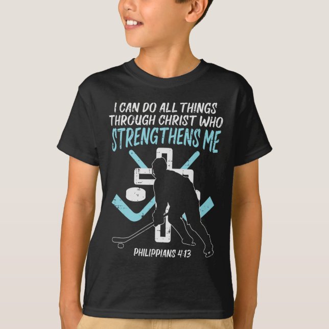T-shirt Faire toutes choses Hockey sur glace Joueur chréti (Devant)