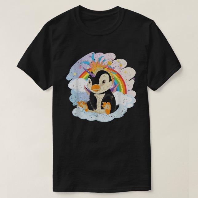 T-shirt Fairytale Bird Penguincorn Rainbow Animal Penguin  (Design devant)