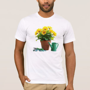 T-shirt Faisceaux jaunes en pot à fleurs avec outils de ja
