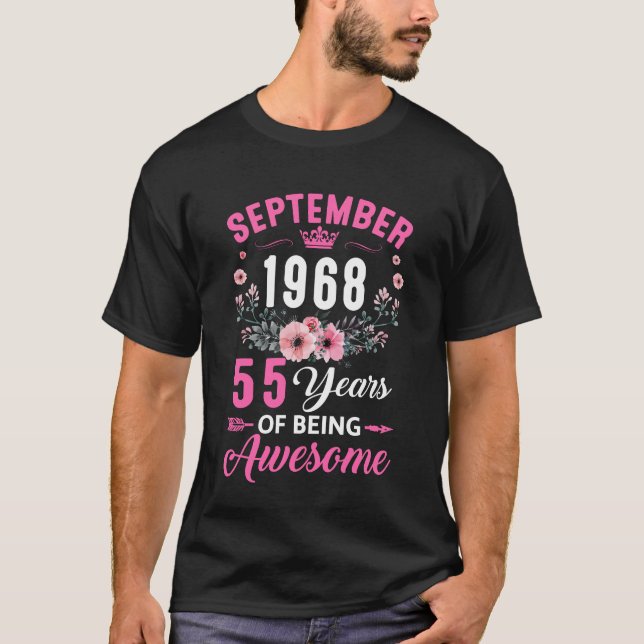 T-shirt Fait En 1968 55 Ans 55 Septembre 55e Anniversaire (Devant)