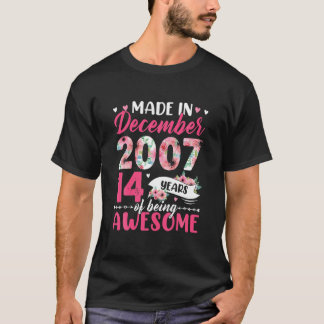 T-shirt Fait En 2007 Décembre Anniversaire 14 Ans D'Être