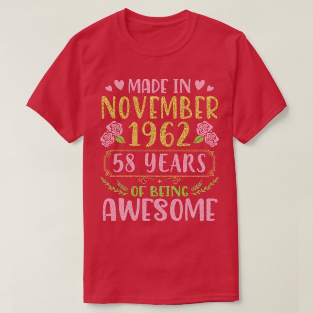 T-shirt Fait En Novembre 1962 Joyeux Anniversaire 58 Ans D (Design devant)