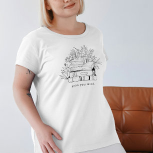 T-shirt Faites grandir votre esprit Fleurs et livres dessi