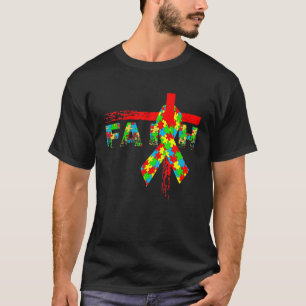 T-shirt Faith Christian Cross Ribbon Puzzle Autisme Connai
