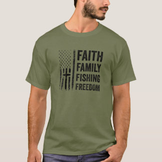 T-shirt Faith Family Fishing Freedom - Funny USA Flag Bass