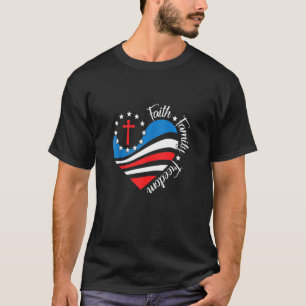 T-shirt Faith Family Freedom American Flag Heart 4th Of Ju