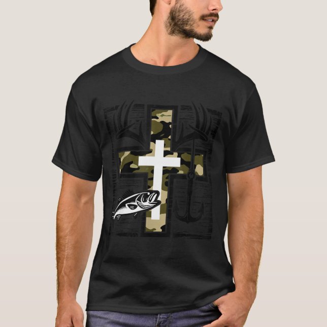 T-shirt Faith Fishing Hunting Camo Cross With Hook B Chris (Devant)