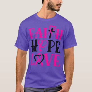 T-shirt Faith Hope Love Awareness Cross Pink Ribbon Women