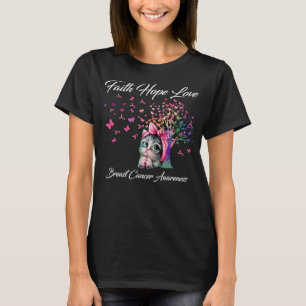 T-shirt Faith Hope Love Cancer du sein Arbre Papillon Chat