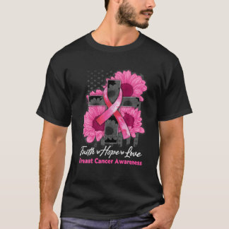 T-shirt Faith Hope Love Cancer du sein Sensibilisation Pin