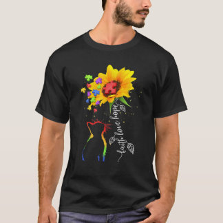 T-shirt Faith Hope Love Chat Sunflower Puzzle Pièces Autis