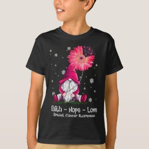 T-shirt Faith Hope Love Gnome Pink Sunflower Cancer du sei