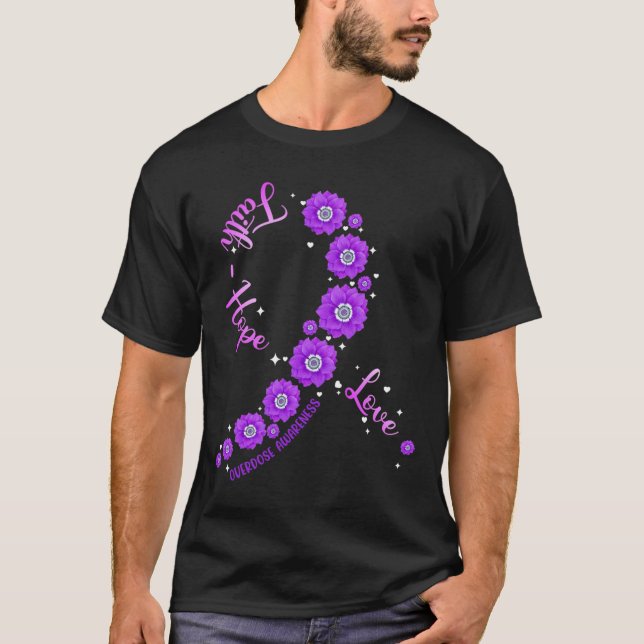 T-shirt Faith Hope Love Overdose Sensibilisation Ruban Flo (Devant)