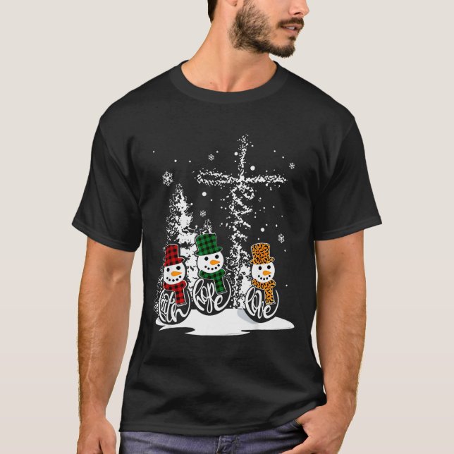 T-shirt Faith Hope Love Snowman Jesus Christian Tree Chris (Devant)
