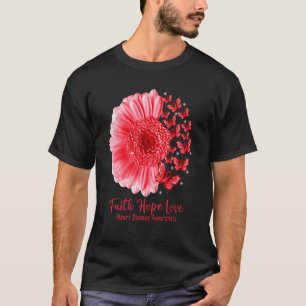 T-shirt Faith Hope Love Sunflower Papillon maladie cardiaq