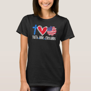 T-shirt Faith Love Liberté Drapeau Américain Fleur Christi