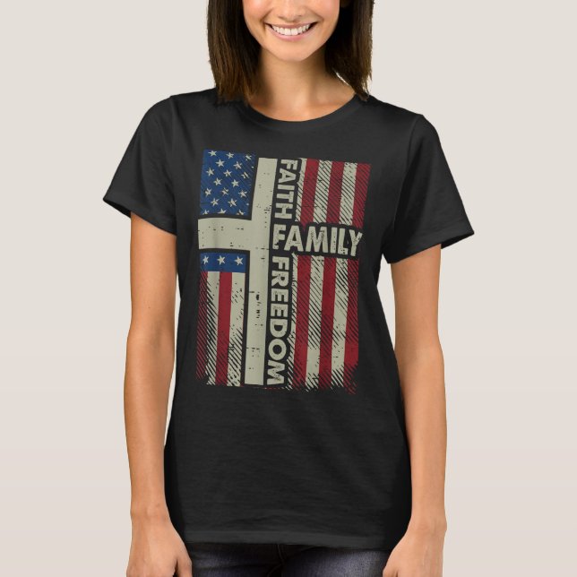 T-shirt Faith Us Flag Christian Religious God Jesus Men Wo (Devant)