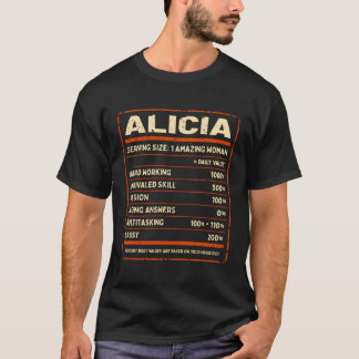 T-shirt Faits nutritionnels Alicia Nom personnalisé Drôle