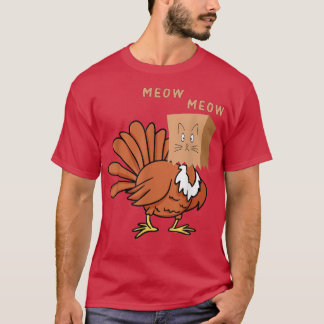 T-shirt Fake Fake Cat Meow Thanksgiving Turquie Cat 