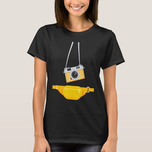 T-shirt Fake Tourist Photographer Strap Hanging Camera & W (Devant)