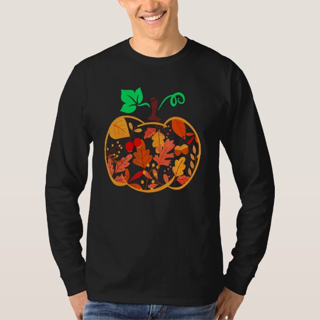 T-shirt Fall Floral Pumpkin Autumn Leaves For Halloween Th (Devant)