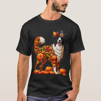 T-shirt Fall Leaves Pumpkins Border Collie Cute Shape