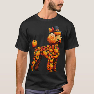 T-shirt Fall Leaves Pumpkins Poodle Shape Thanksgiving