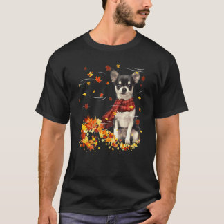 T-shirt Fall Scarf Chihuahua Dog Autumn Falling Leaves