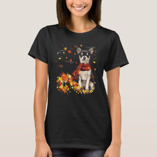 T-shirt Fall Scarf Chihuahua Dog Autumn Falling Leaves