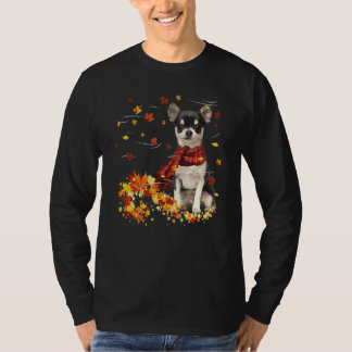 T-shirt Fall Scarf Chihuahua Dog Autumn Falling Leaves
