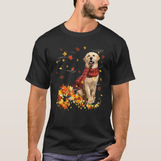 T-shirt Fall Scarf Golden Retriever Dog Autumn Falling Le