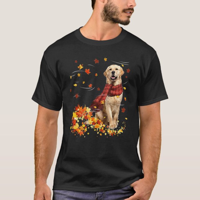 T-shirt Fall Scarf  Golden Retriever Dog Autumn Falling Le (Devant)