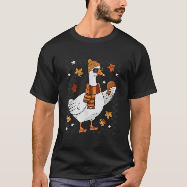 T-shirt Fall Silly Goose With Turkey Leg Funny Thanksgivin (Devant)