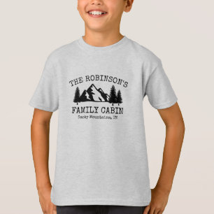 T-shirt Famille Cabines Arbres Montagnes Silhouette Design