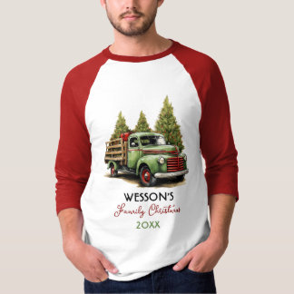 T-shirt Famille Camion de ferme Nom personnalisé Noël