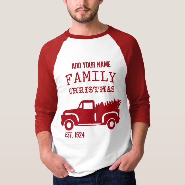 T-shirt Famille Camion de ferme Nom personnalisé Noël (Devant)