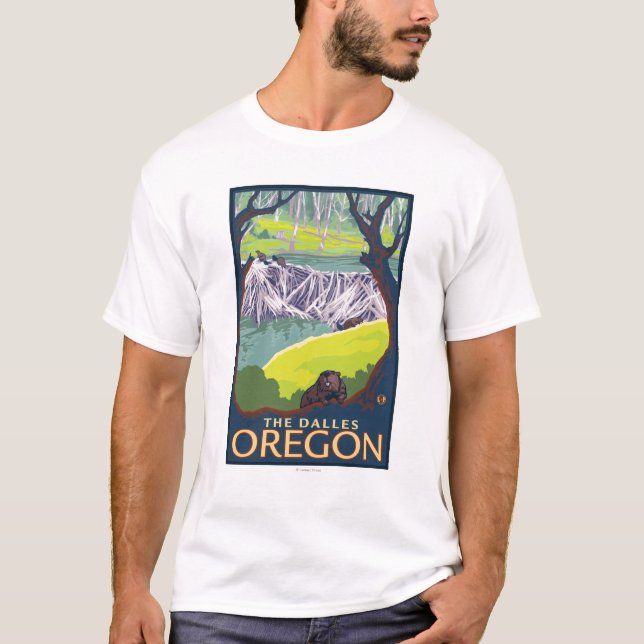 T-shirt Famille de castor - le Dalles, Orégon (Devant)
