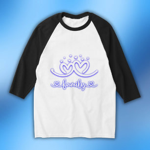 T-shirt Famille de coeur simple en bleu   Baguette de base