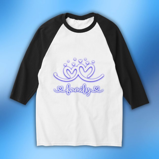 T-shirt Famille de coeur simple en bleu | Baguette de base (Créateur téléchargé)