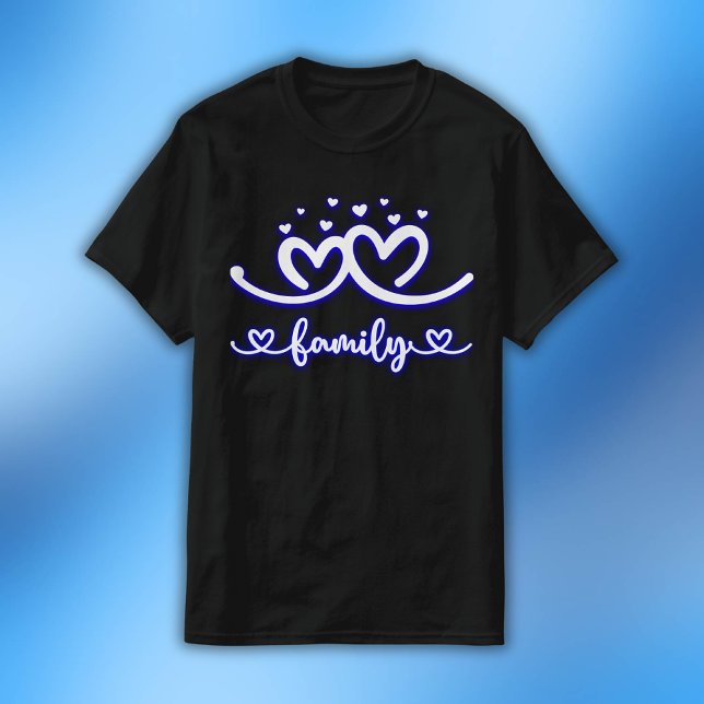 T-shirt Famille de coeur simple en bleu | Valeur masculine (Créateur téléchargé)